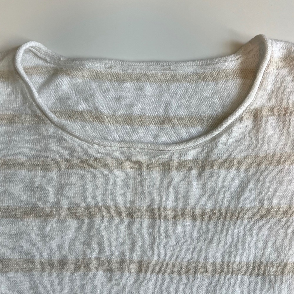 Eileen Fisher Women L Crewneck Sweater White Tan Organic Linen Cotton Coastal - Picture 5 of 8